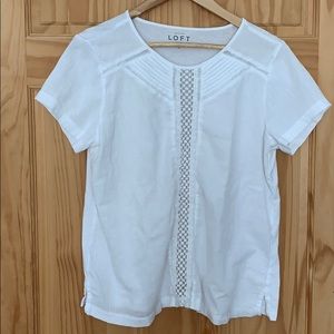 Loft short sleeve gauze embroidered top